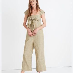 Madewell Olive-Green Tie-Front Wide-Leg Jumpsuit